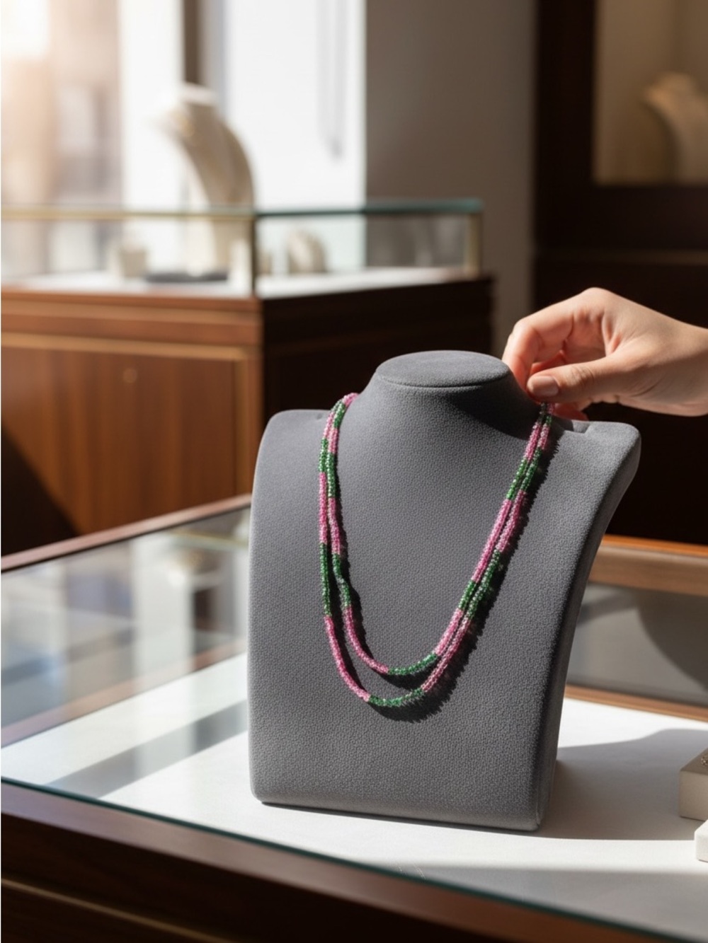 18g Genuine Tourmaline Double-Strand Necklace, 14k clasp